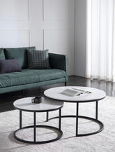 Round Marble Table with Black Metal